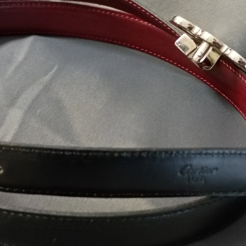 ❤️CARTIER PARIS SILVER BUCKLE WITH BLACK & BURGUNDY REVERSIBLE BELT 31-33.5 - Picture 6 of 9